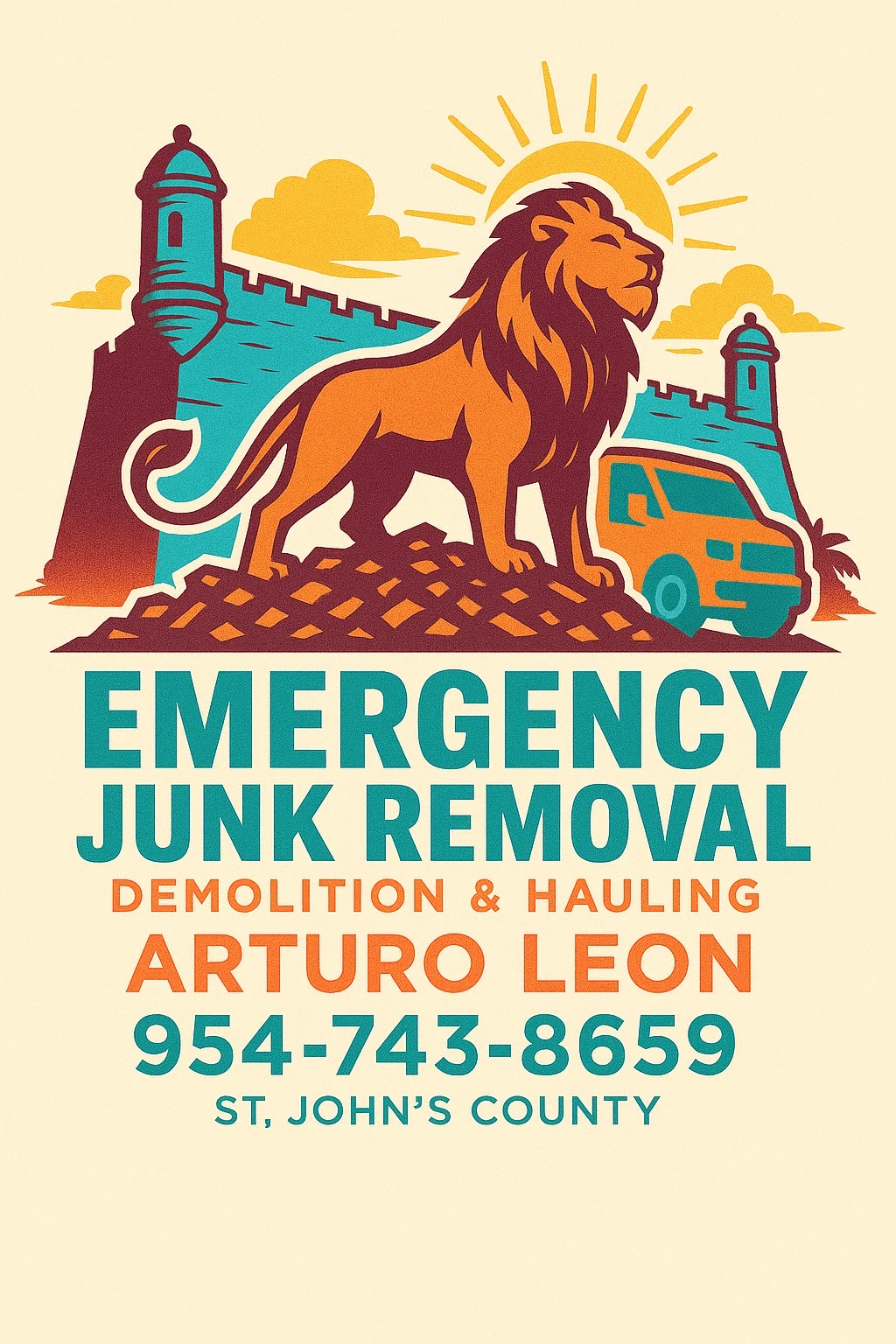 Emergency Junk LLC junk removal service with excavator equipment and company logo